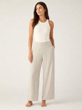 Kenar 100% Linen Wide Leg Pants Size 8 Natural Beige Pull On Coastal